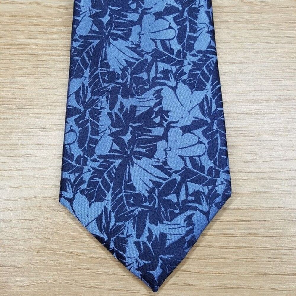 MICHAEL KORS Mens Neck Tie Navy Blue Palm Tree Floral Pointed Classic Silk Blend